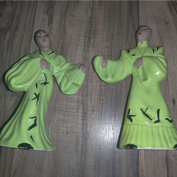 Vintage Asian Ceramic Couple Figurines Green - Picture 10 of 11